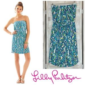 Lilly Pulitzer Windsor Sea Blue Its A Stretch Strapless Dress Giraffe Print